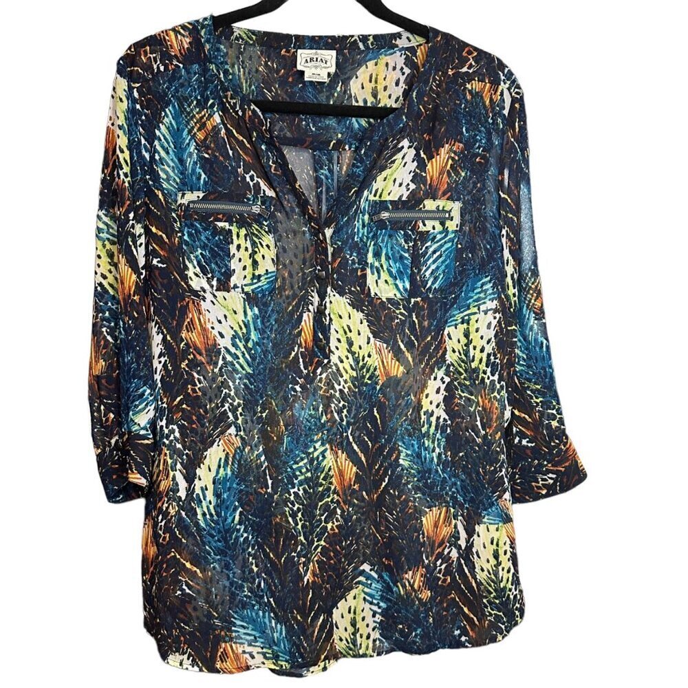 Ariat‎ Tunic Top Blouse Womens Abstract Colorful Size M Western Cowgirl
